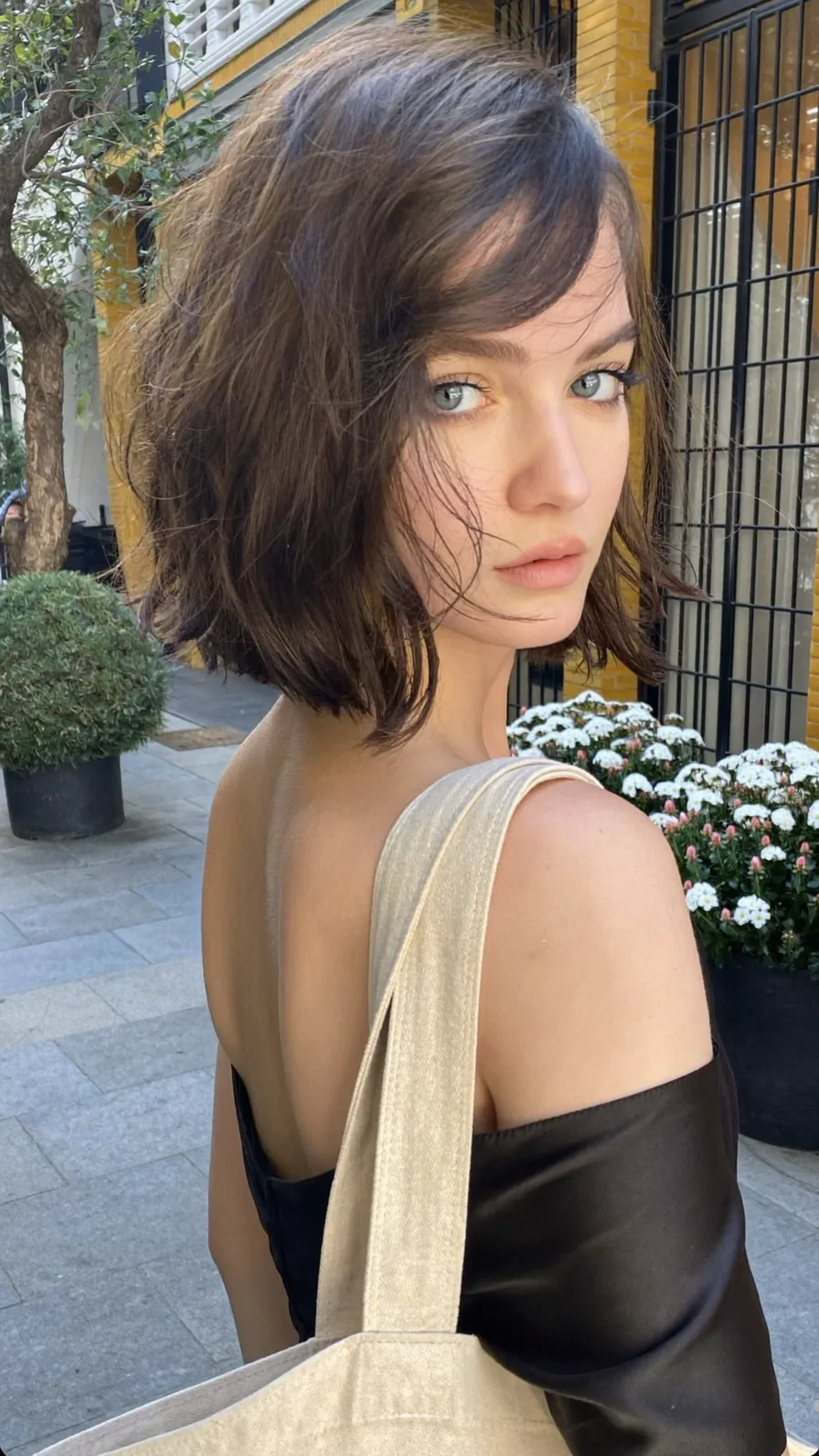 Choppy Textured Chin-Length Bob with Side-Swept Bangs
