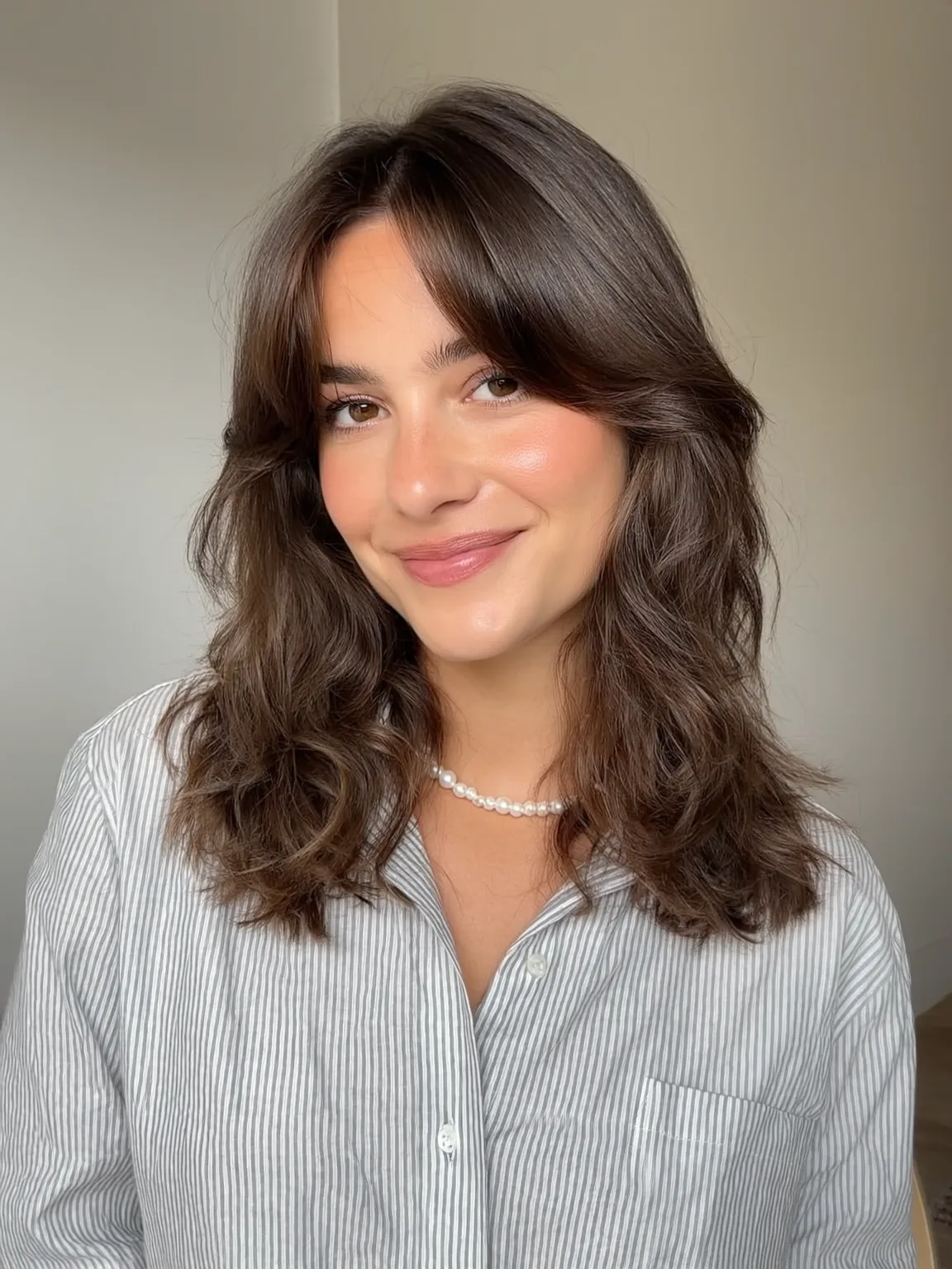 Medium-Length Layered Cut with Lively Chestnut Waves