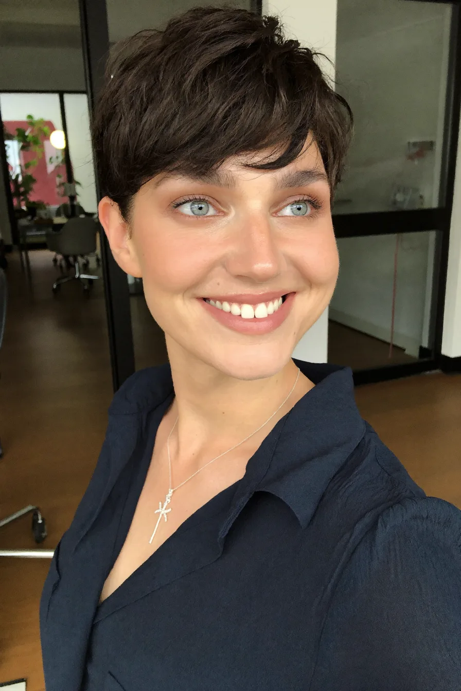 Textured Pixie Cut with Tousled Dark Brown Layers
