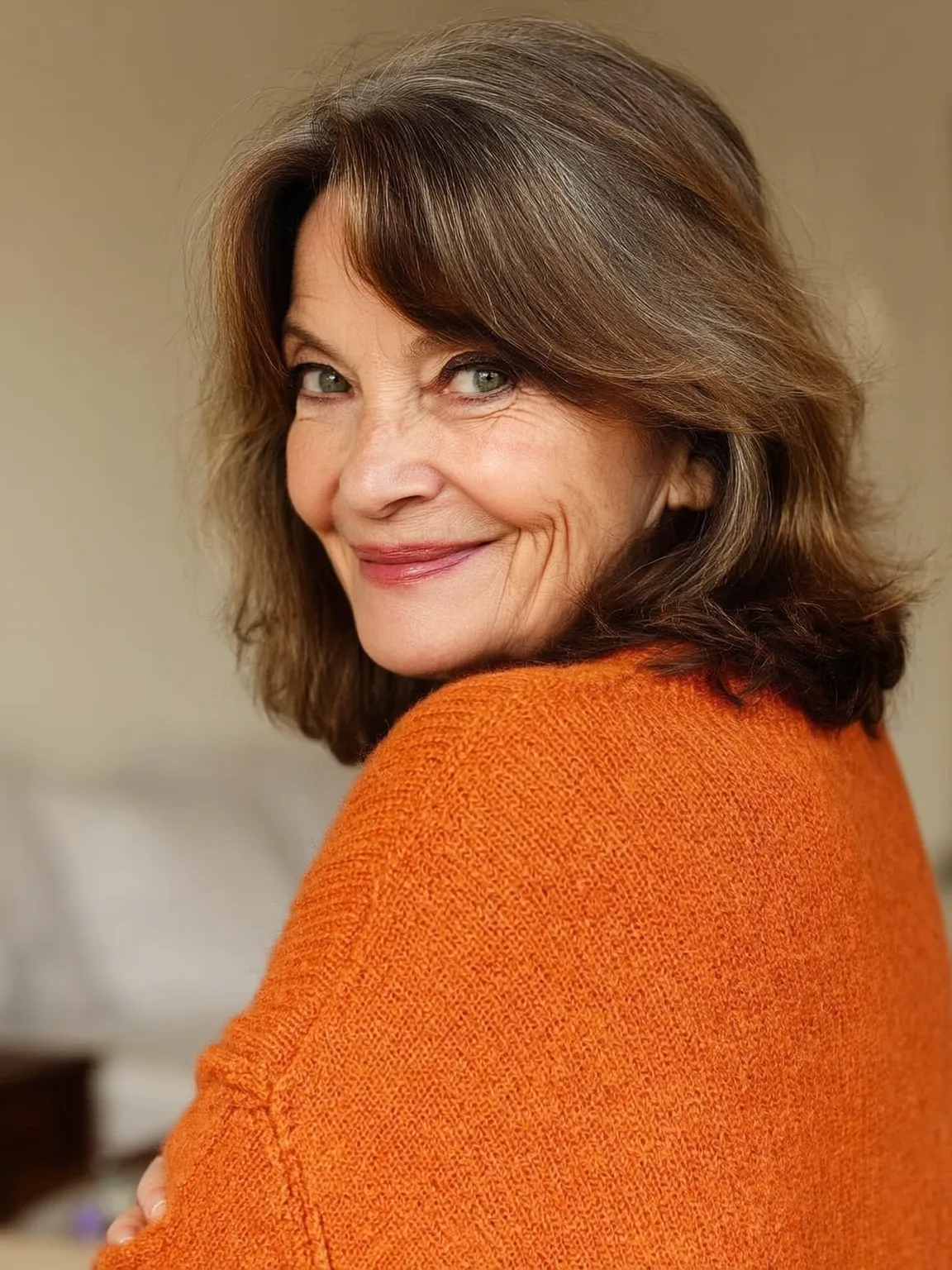 Shoulder-Length Wavy Layers with Chocolate and Silver Highlights