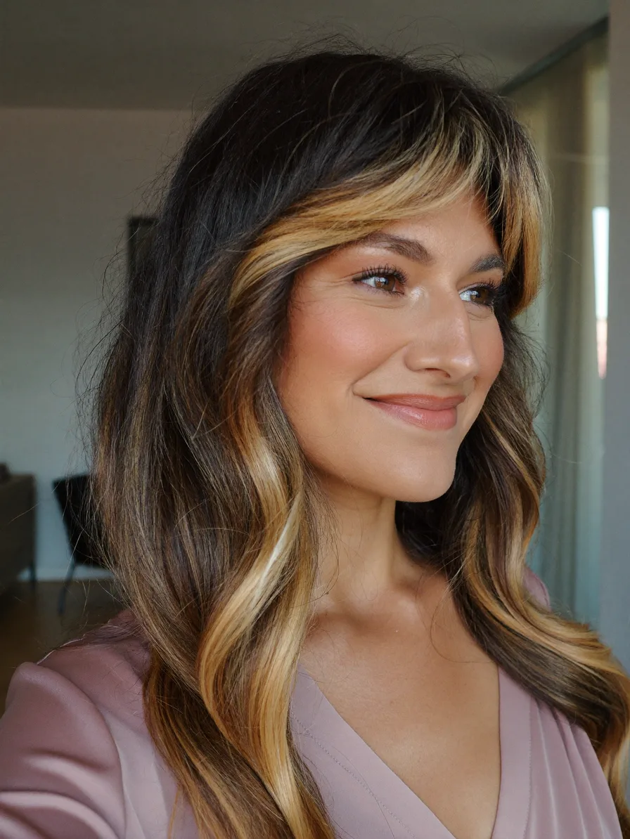 Soft Long Layers with Honey Blonde Balayage Highlights