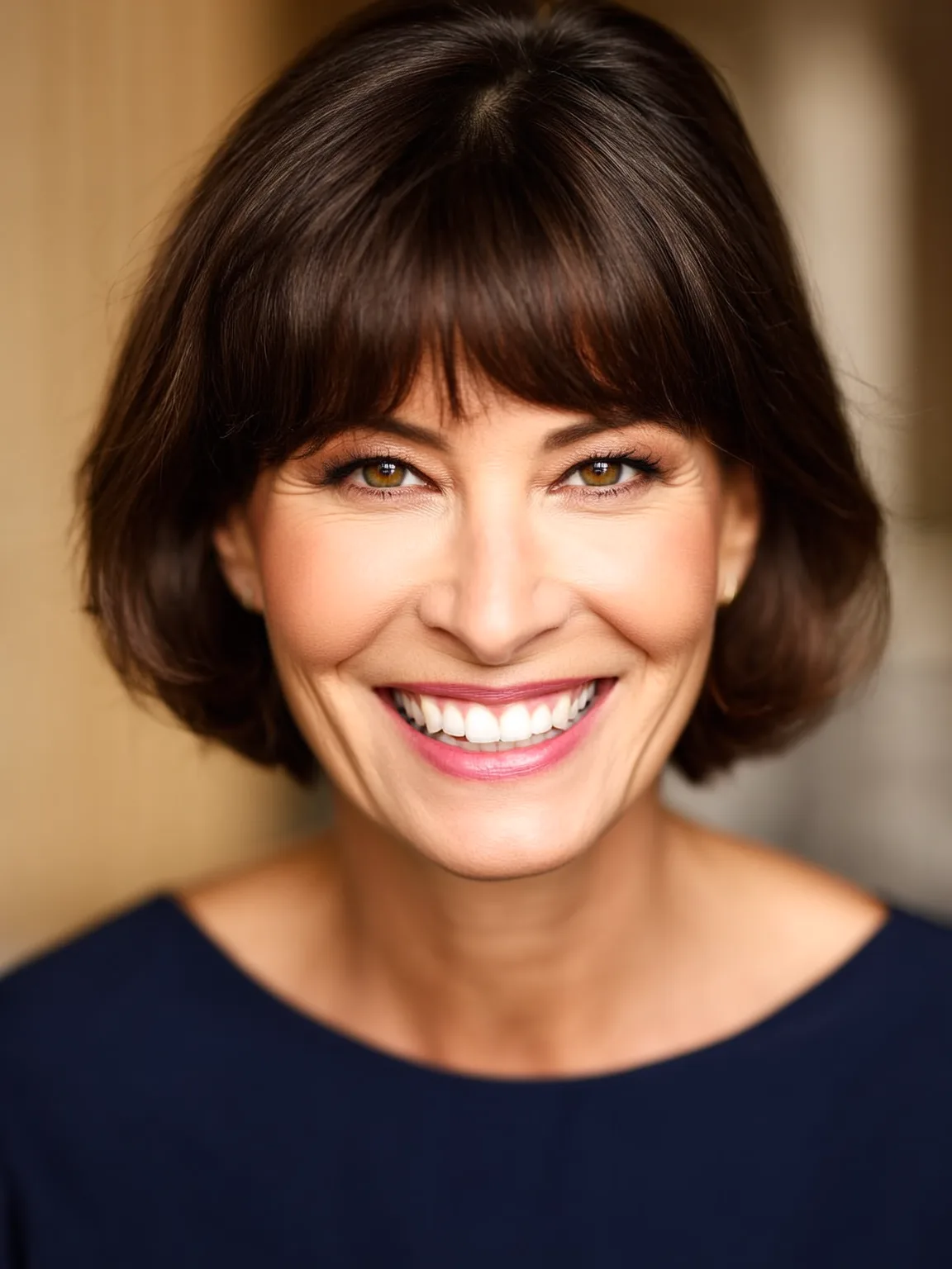Sharp Chin-Length Chocolate Bob with Blunt Bangs