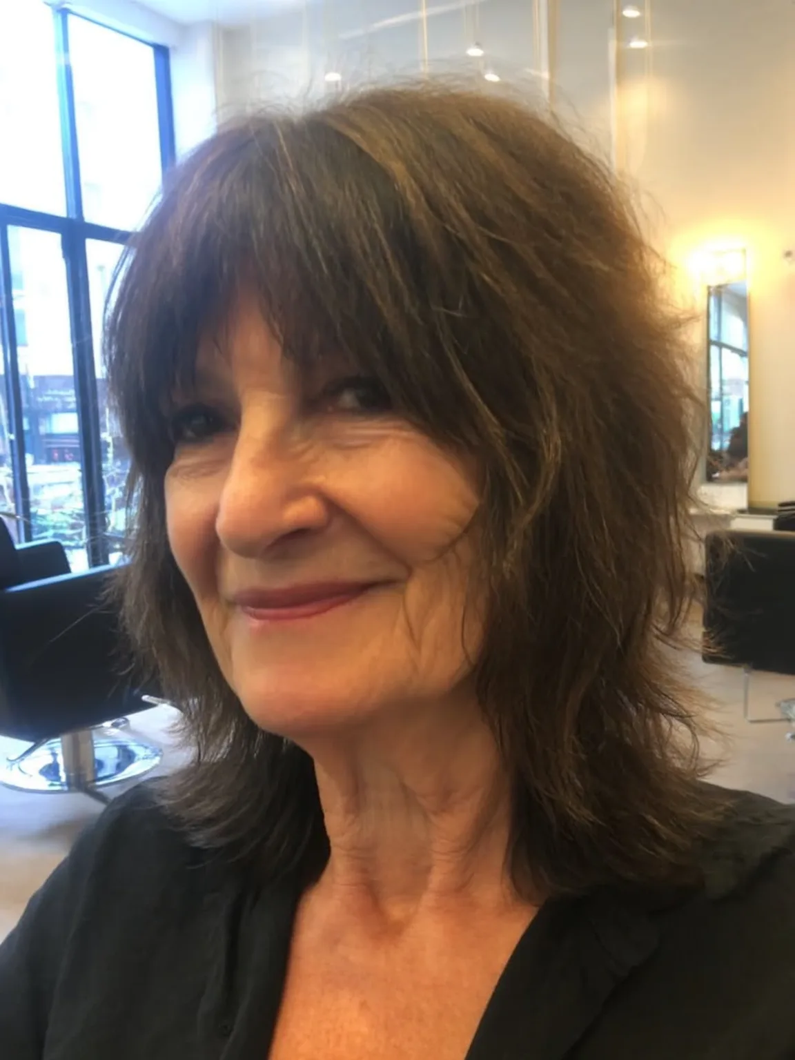 Medium Wavy Chestnut Shag with Curtain Bangs