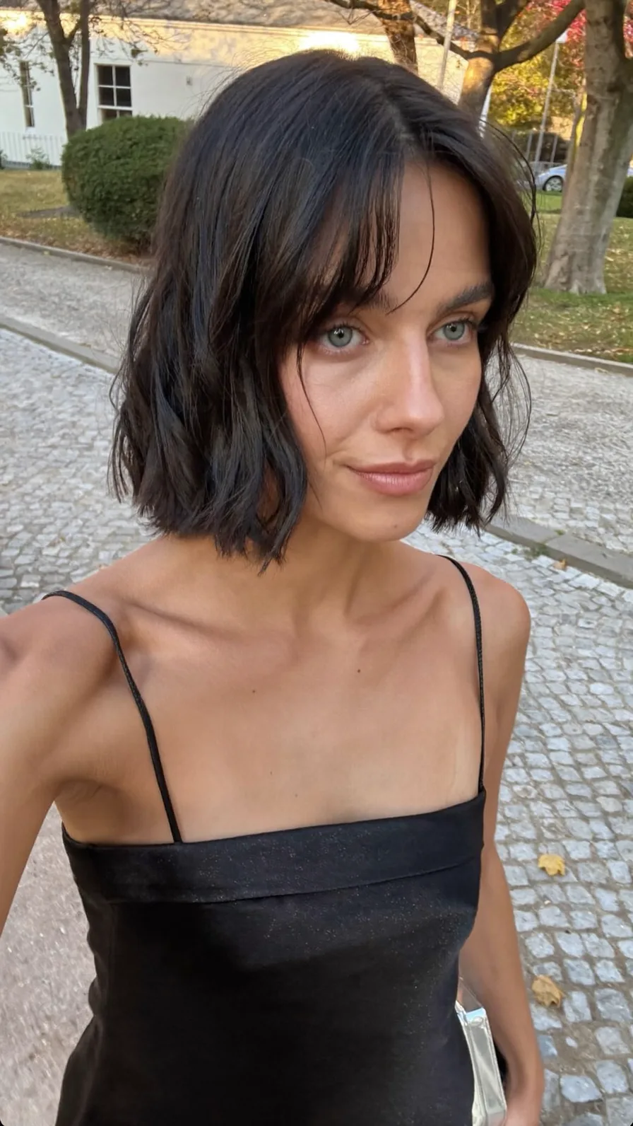 Modern Textured Chin-Length Lob with Curtain Bangs