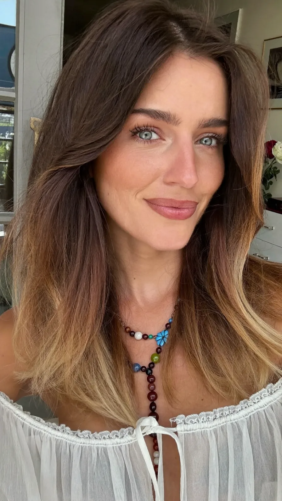 Flowing Long Layers with Golden Blonde Balayage Highlights