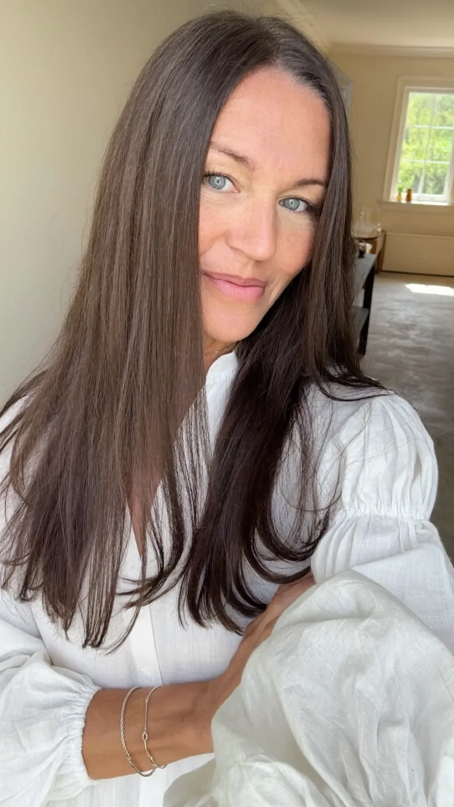 Elegant Long Layered Natural Brown Hair with Center Part