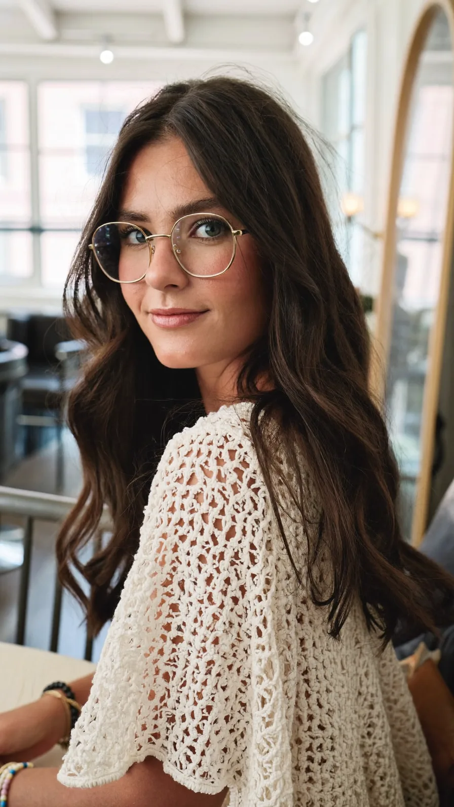 Long, Flowing Dark Brown Layers with Side-Swept Bangs