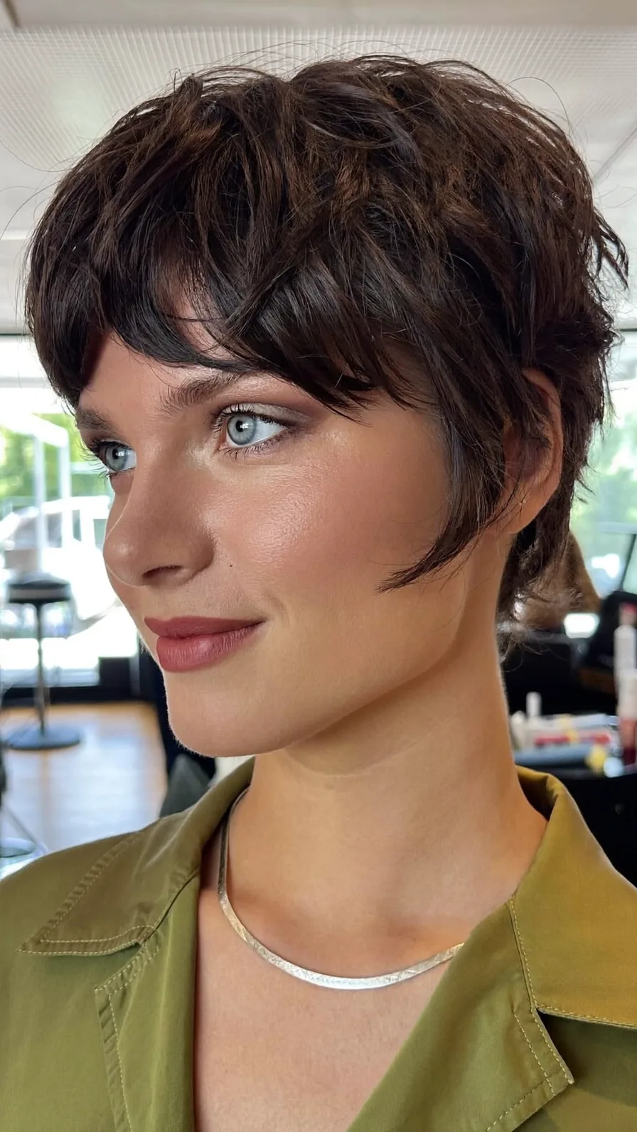 Modern Textured Pixie Cut with Soft Side-Swept Bangs