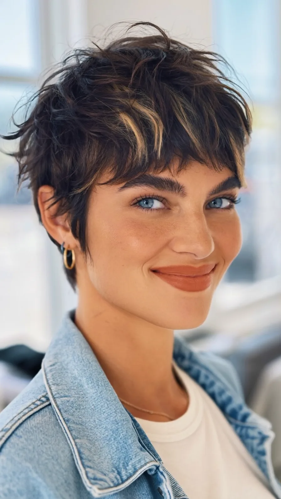 Textured Short Pixie with Bold Money-Piece Highlights