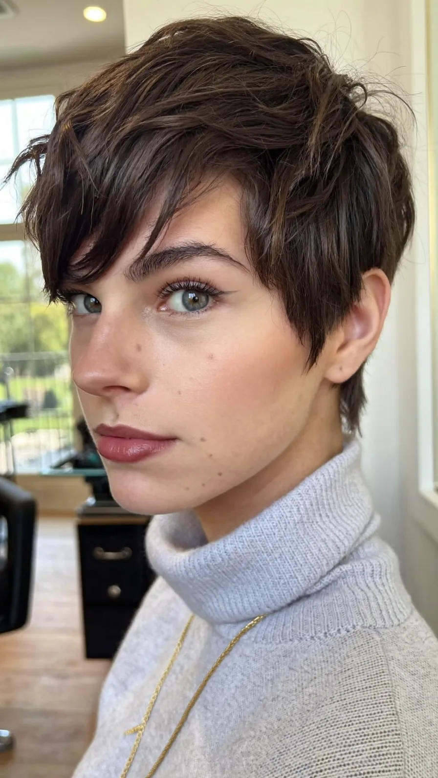 Textured Side-Swept Pixie Cut for Thick Hair