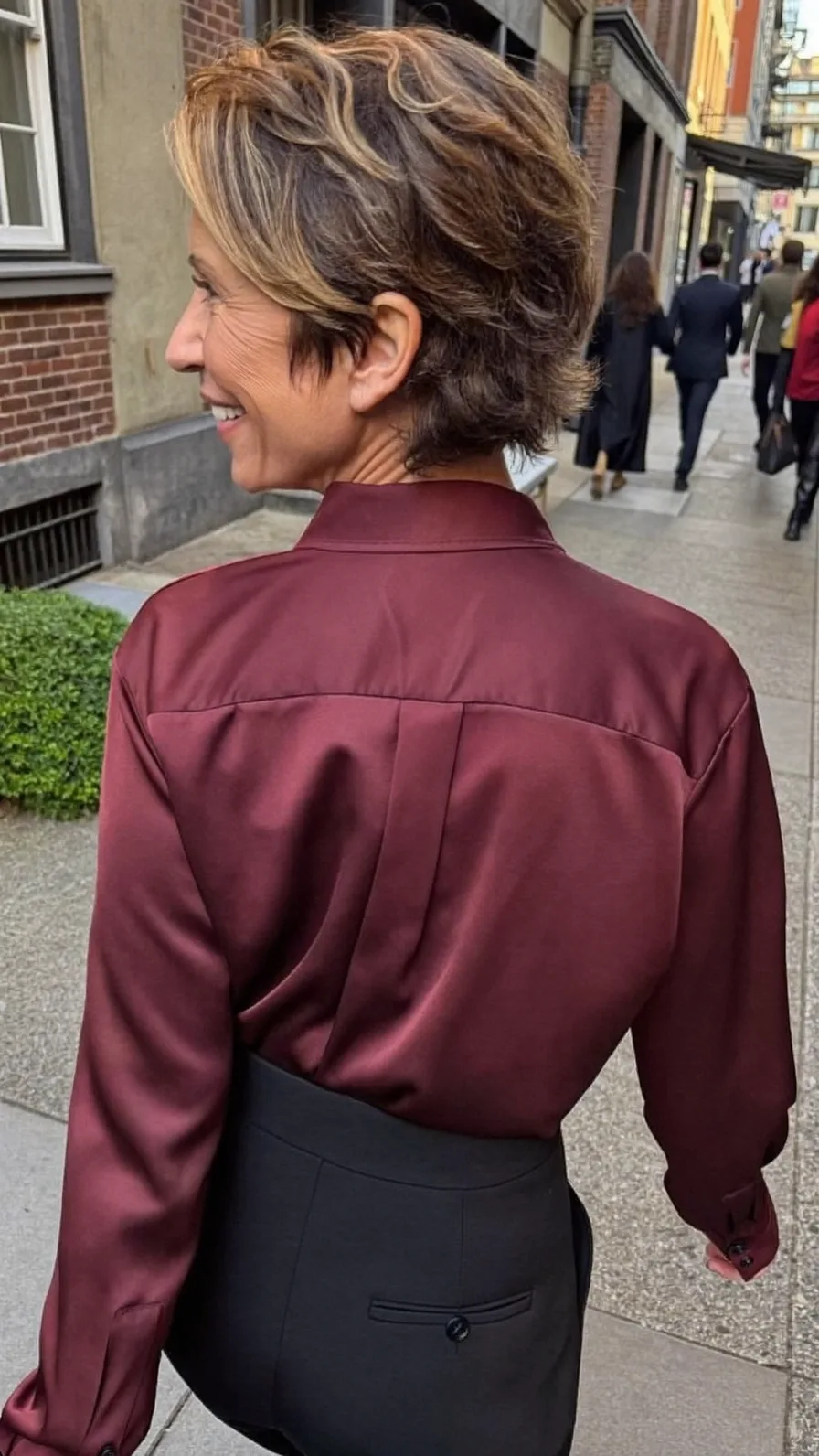 Textured Layered Pixie with Warm Highlights and Side Swept Bangs