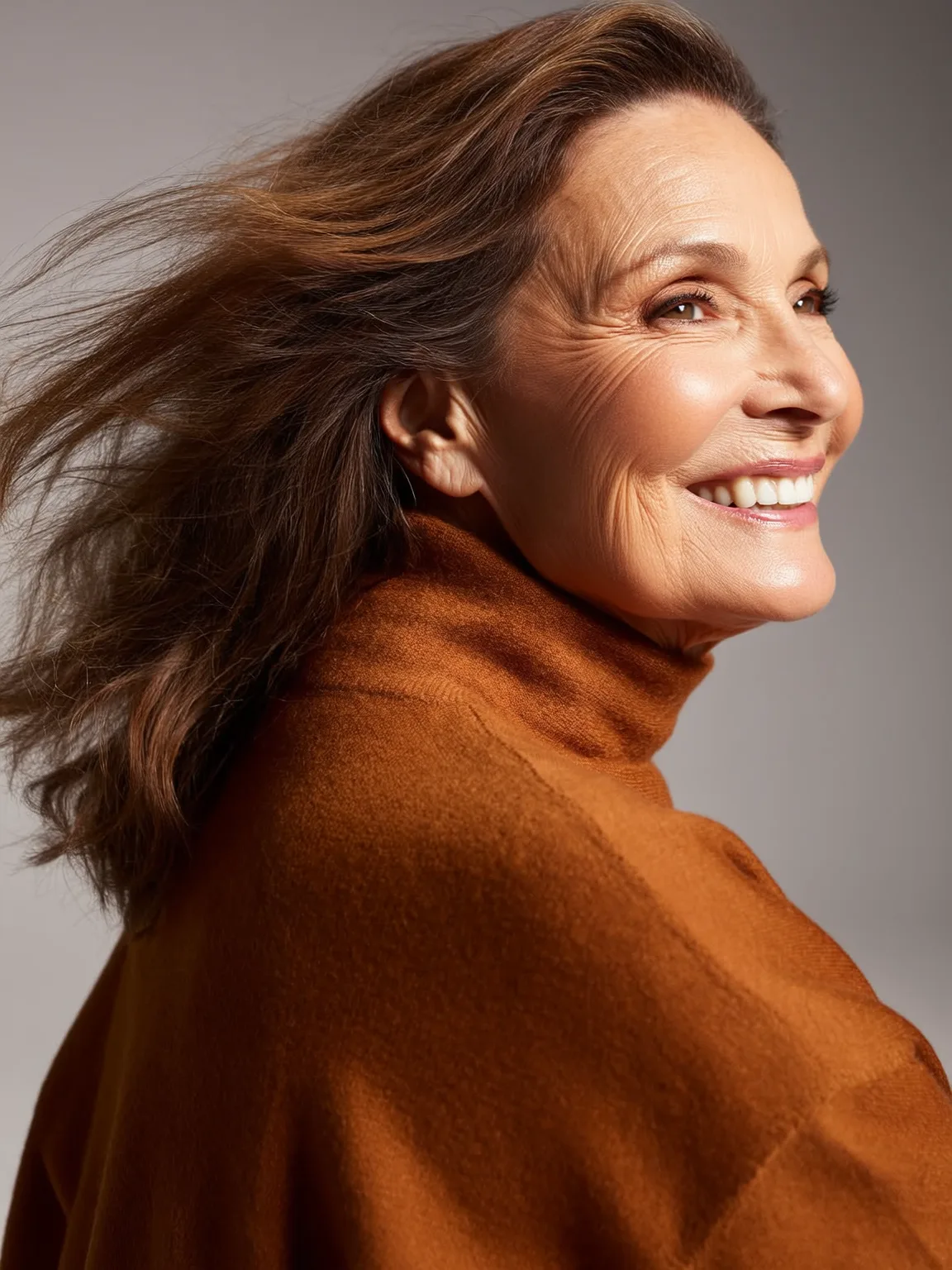 Medium-Length Wavy Layers in Rich Chestnut Brown