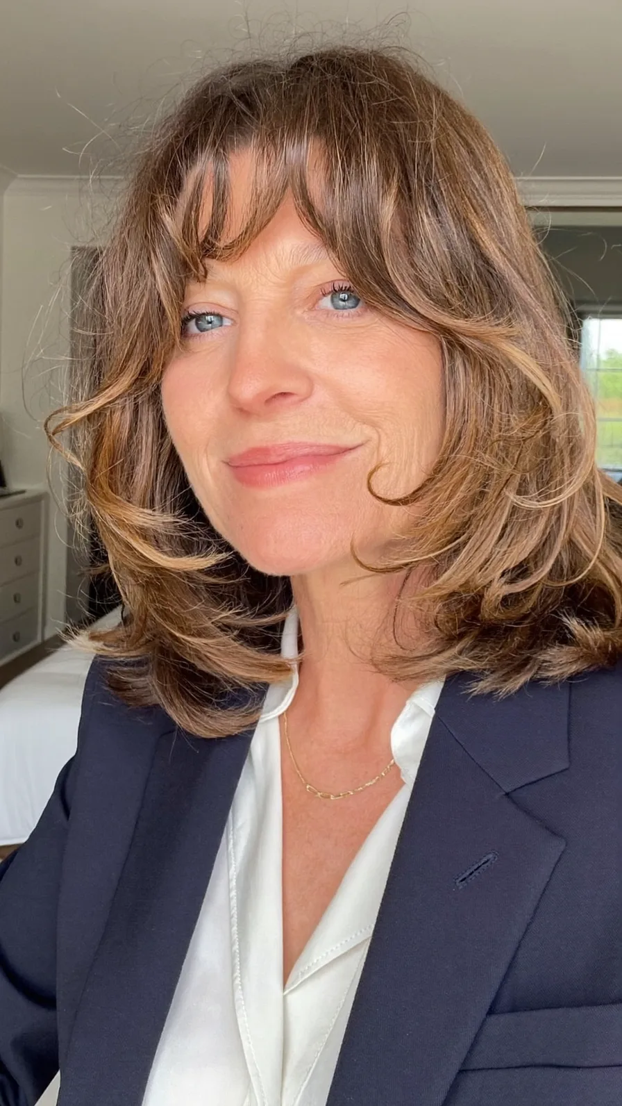 Voluminous Feathered Layered Lob with Curtain Bangs