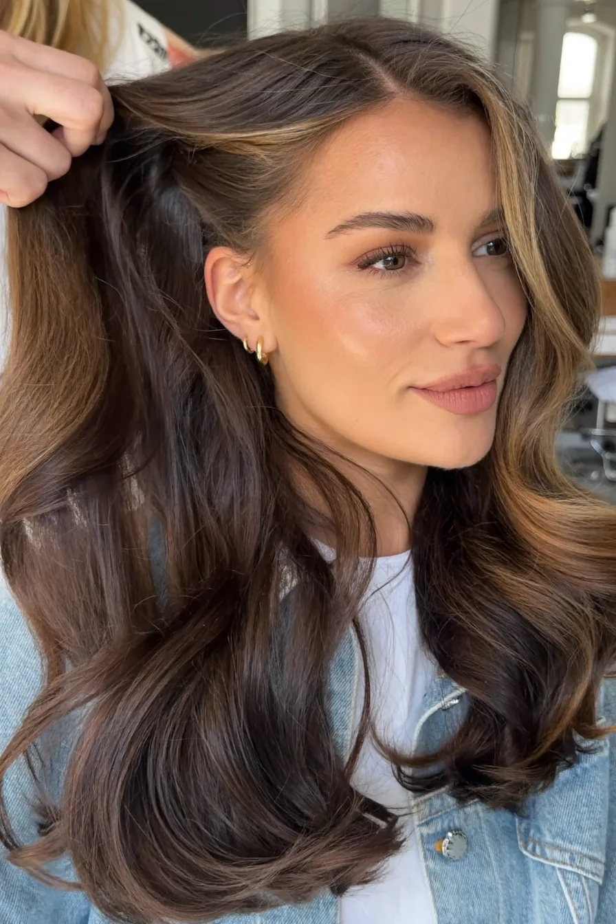 Rich Balayage Brunette Wavy Long Layered Hairstyle for Movement