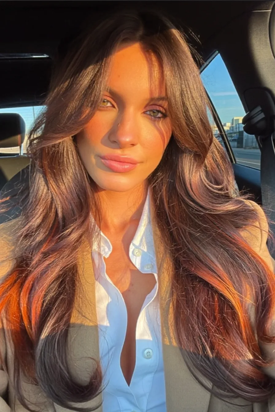Radiant Wavy Balayage Brunette Long Layered Hairstyle With Face-Framing Layers
