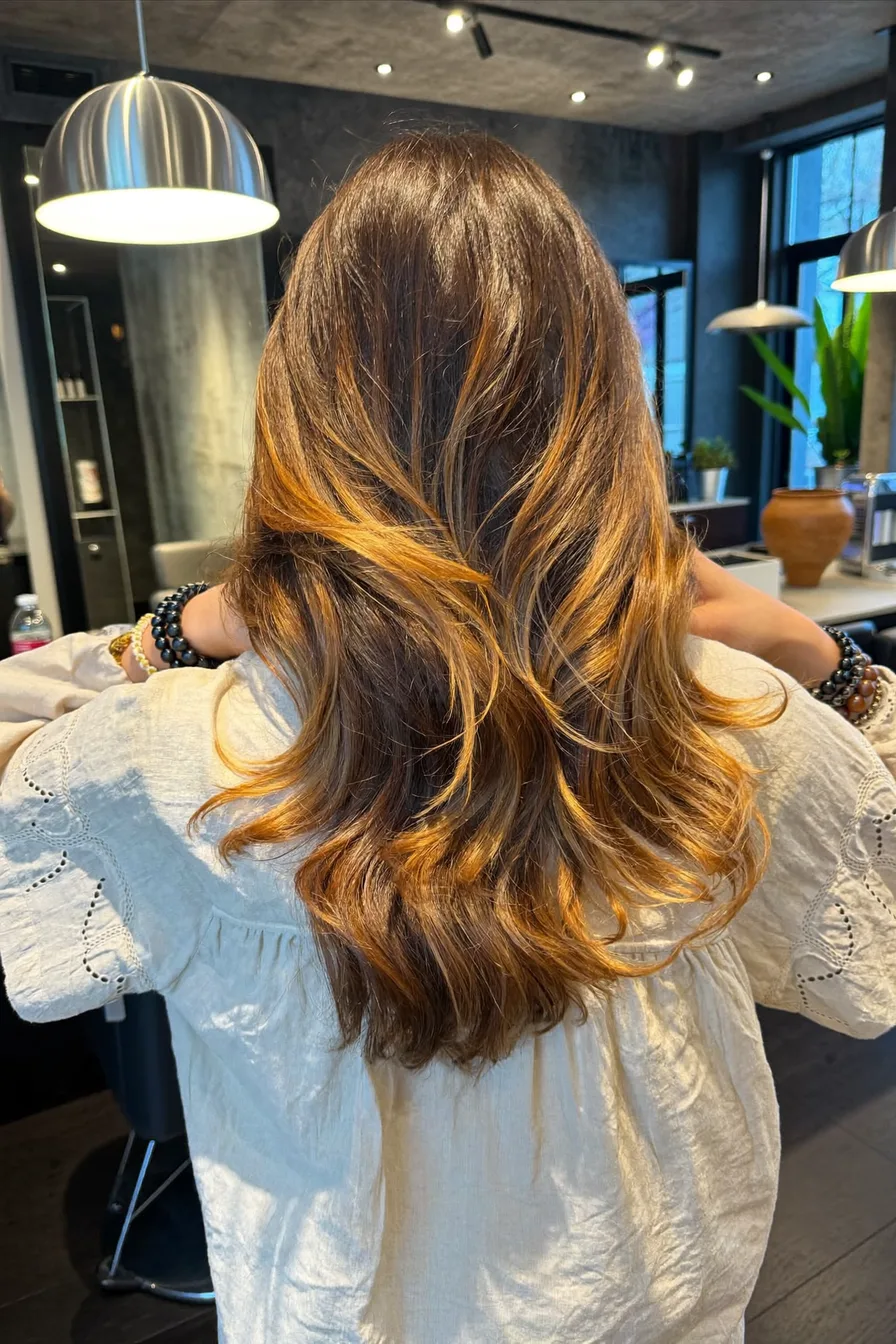 Sun-Kissed Balayage Brunette Wavy Long Layered Hair Perfection