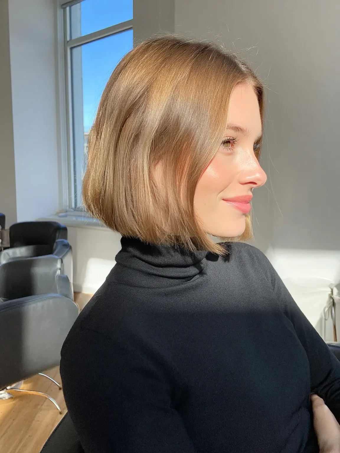 Classic Blunt Bob in Warm Caramel Brown