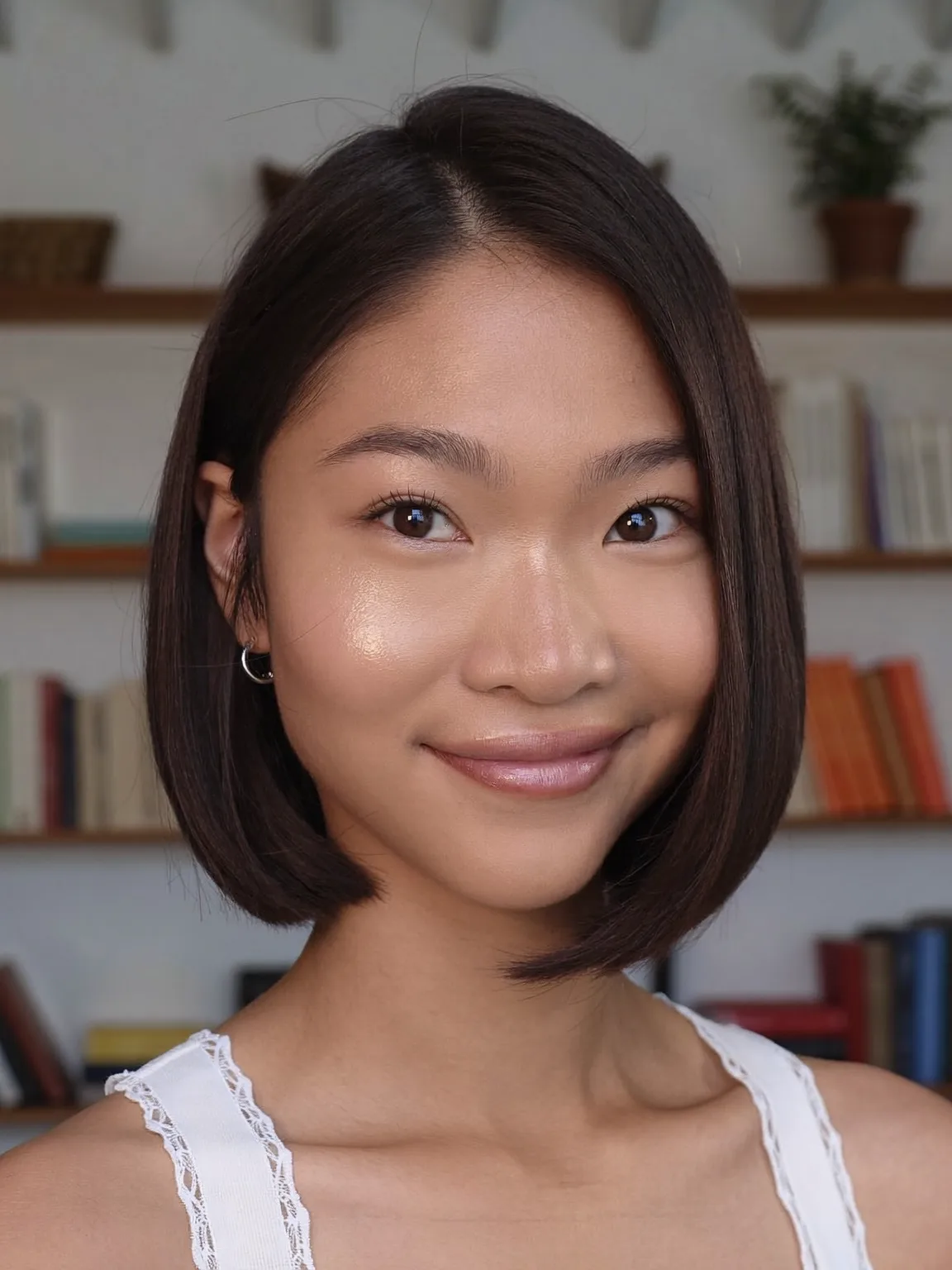 Chin-Length Blunt Bob in Rich Chocolate Brown