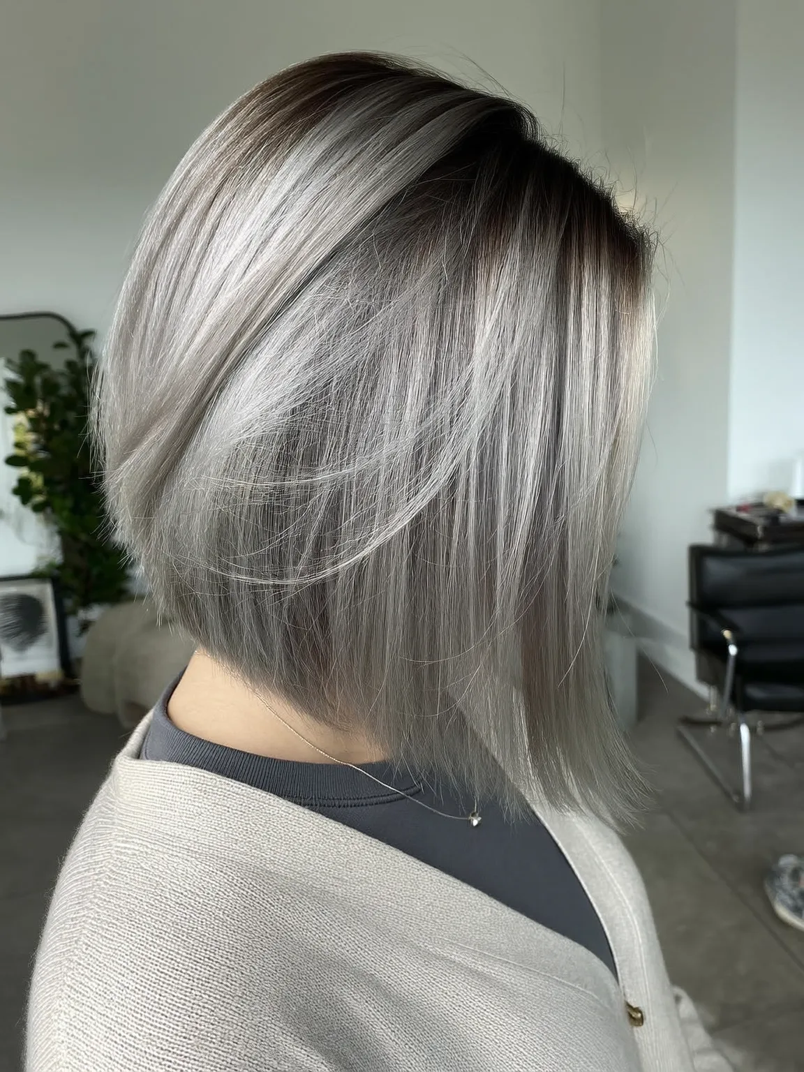 Sleek Chin-Length Bob in Silvery Frost