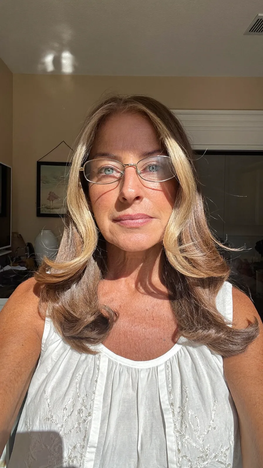 Medium-Length Warm Caramel Brown Hair with Flicked Long Layers