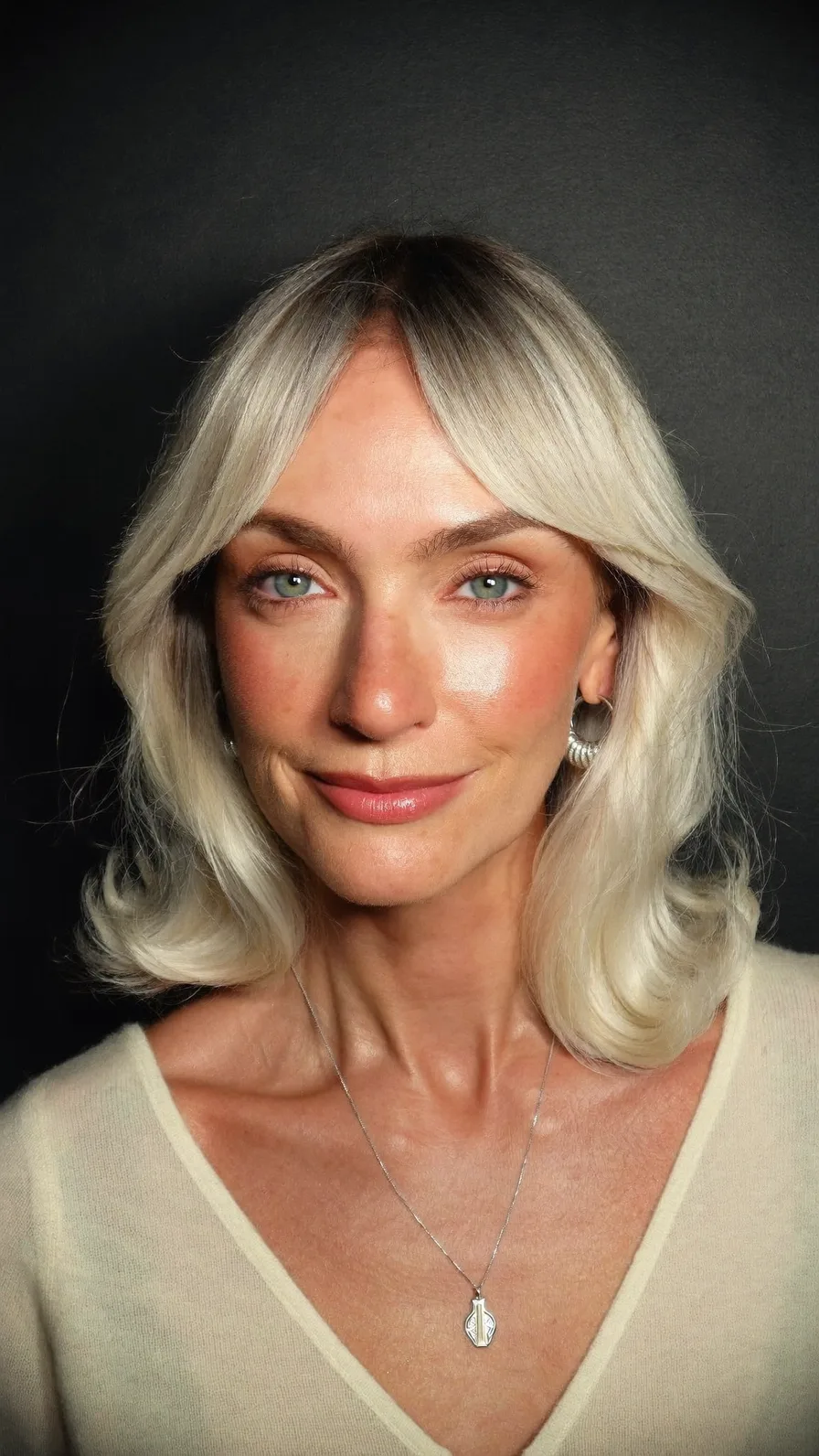 Modern Blonde Lob with Curtain Bangs and Feathered Ends