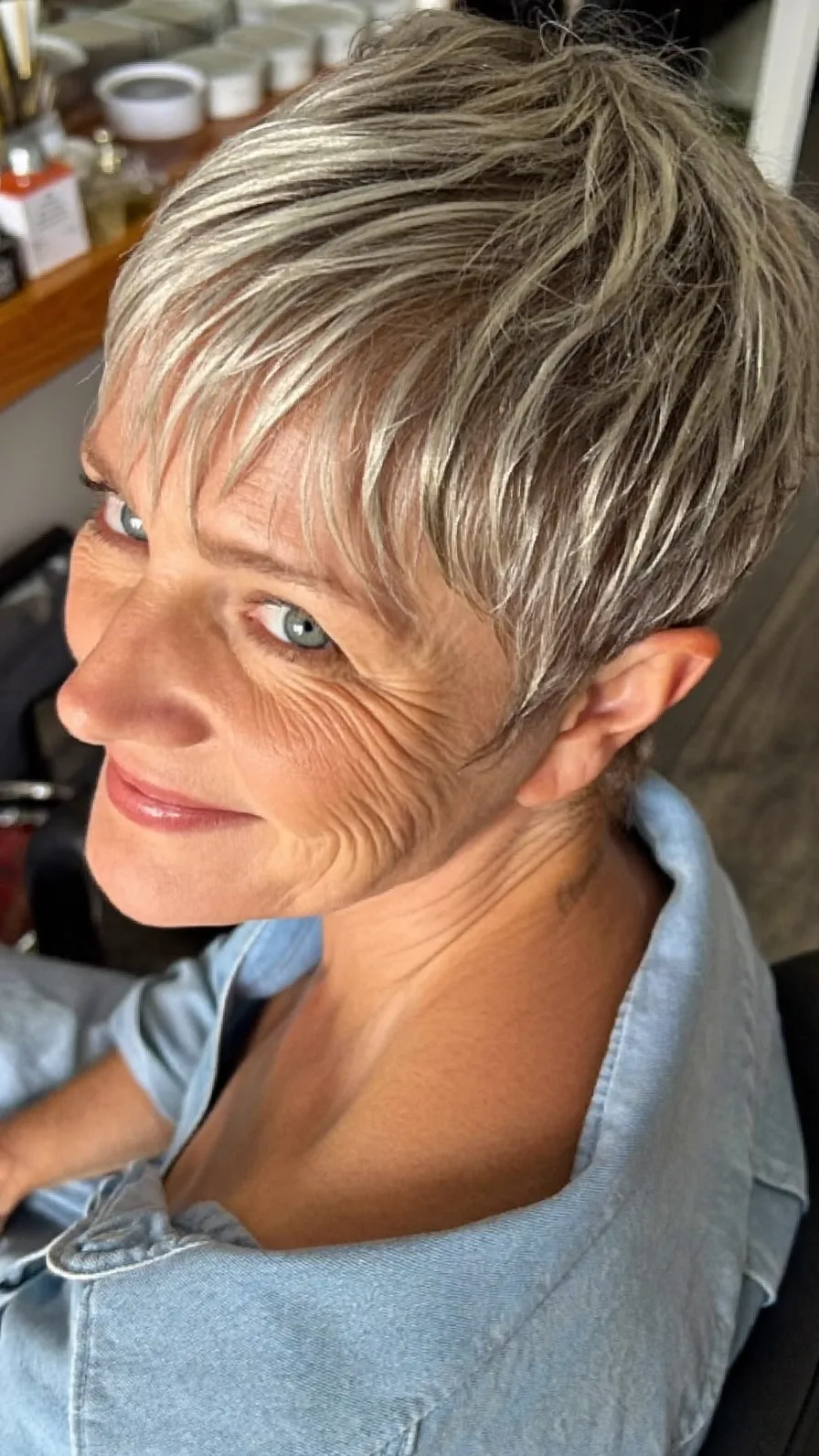 Elegant Pixie Cut with Cool Ash Blonde Highlights and Texture