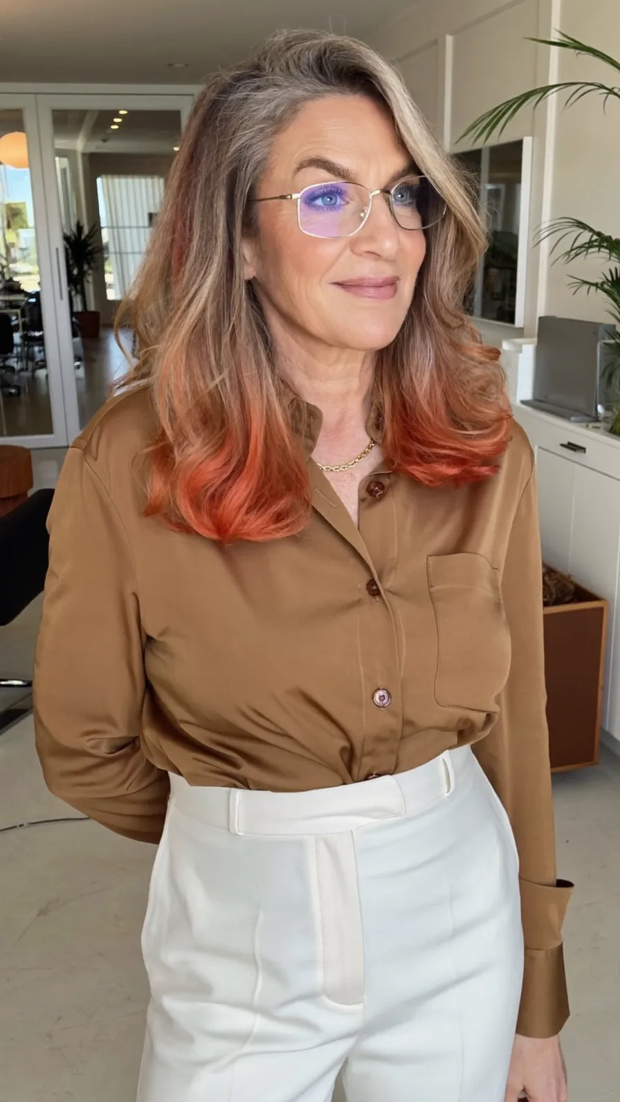 Modern Ombre Long Layers with Side-Swept Waves and Glasses