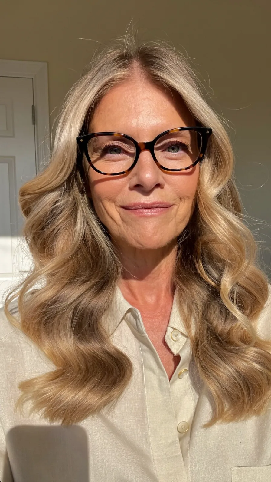Classic Long Layered Honey Blonde Waves with Center Part