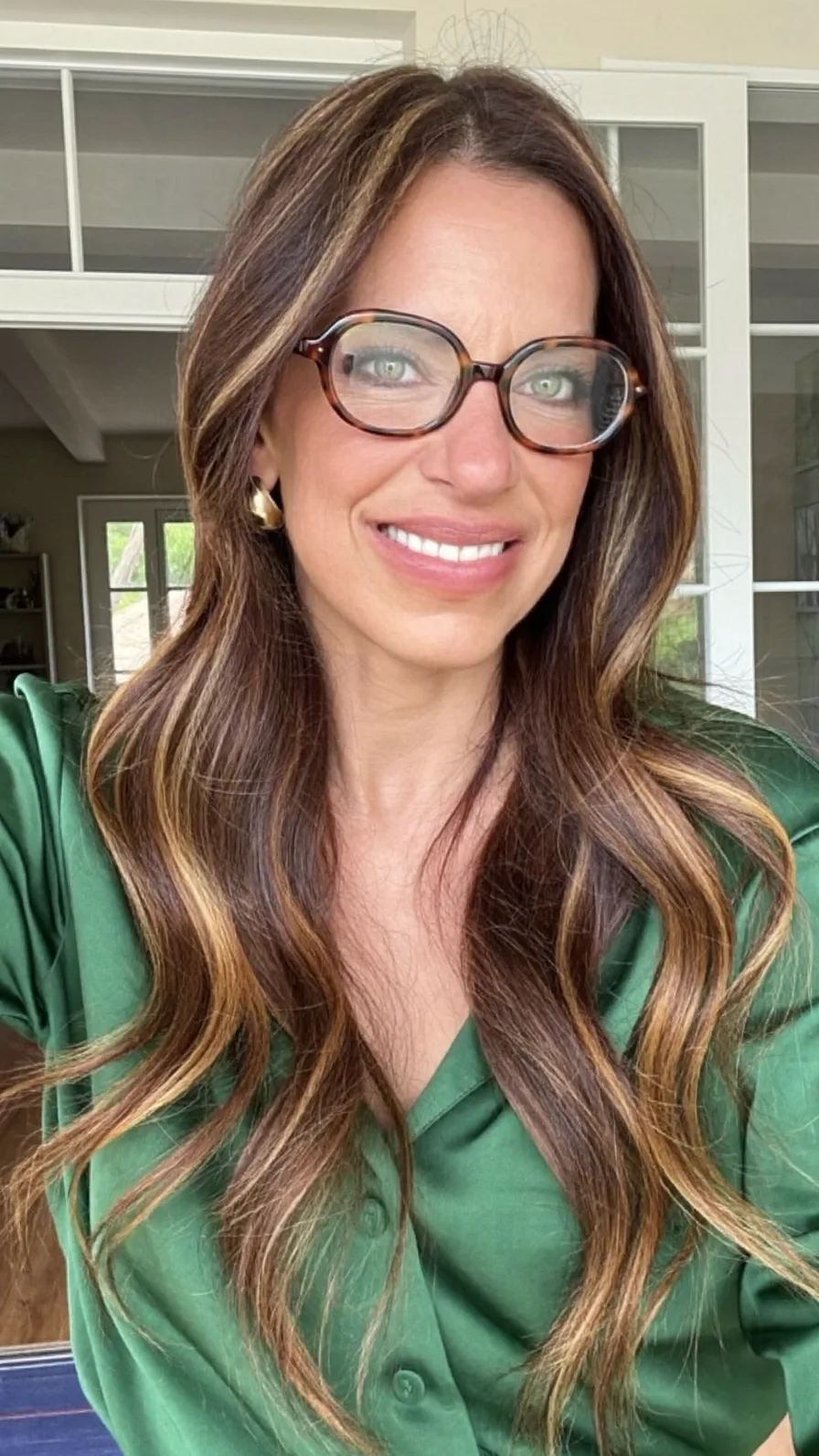 Long Layered Waves with Honey Blonde Balayage Highlights