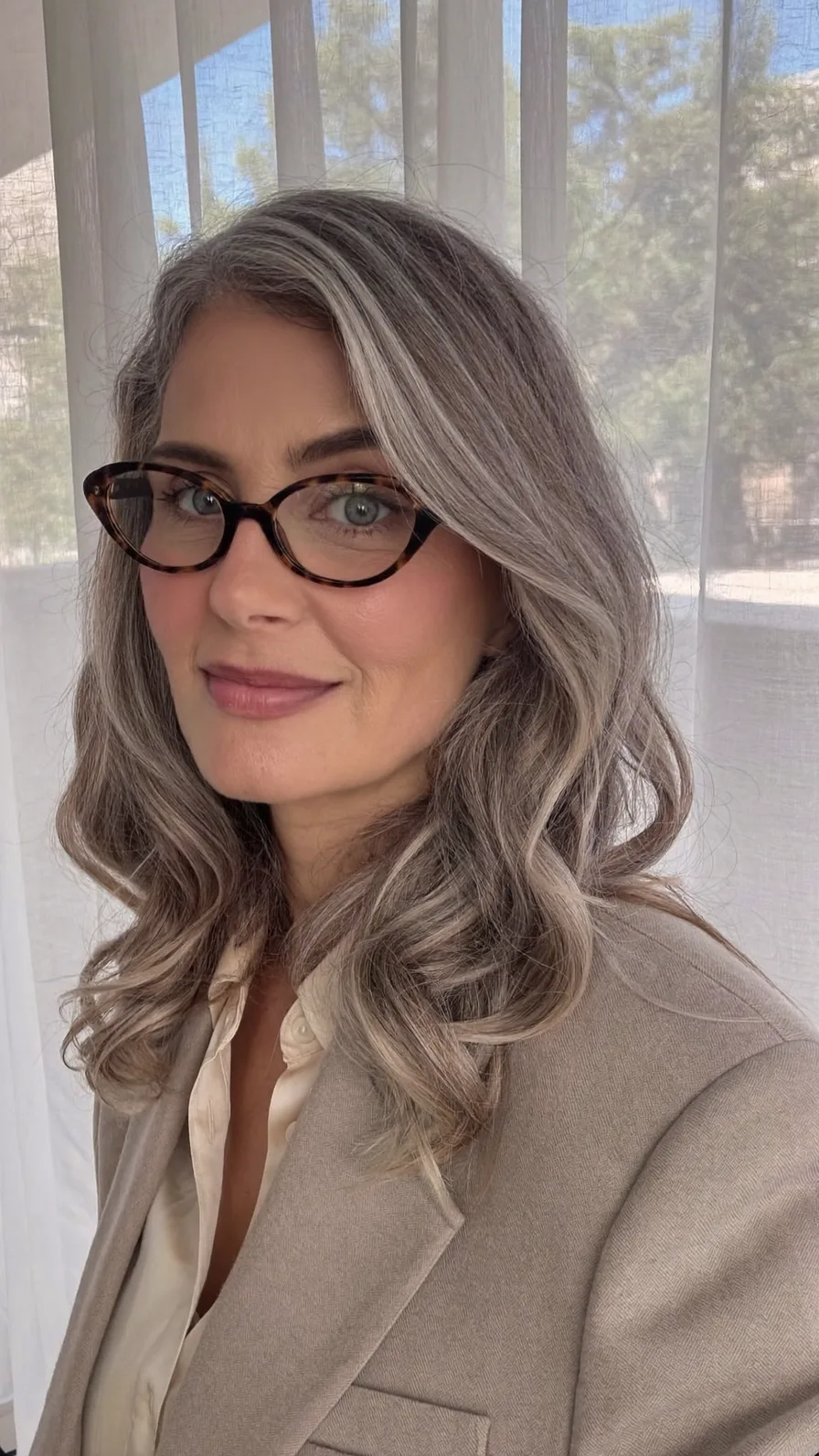 Elegant Silver Waves with Long Layered Rounded Ends