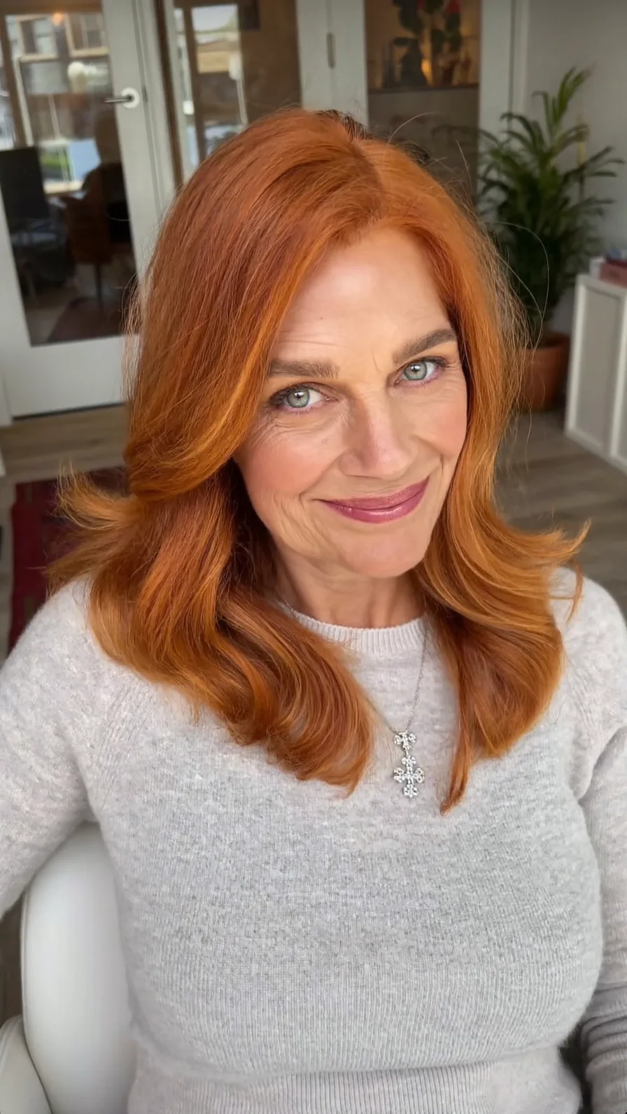 Vibrant Copper Medium-Length Long Layered Hairstyle