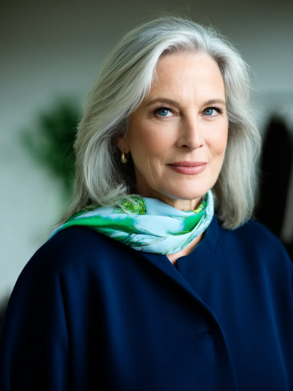 Shoulder-Length Silky Layers in Silver Frost
