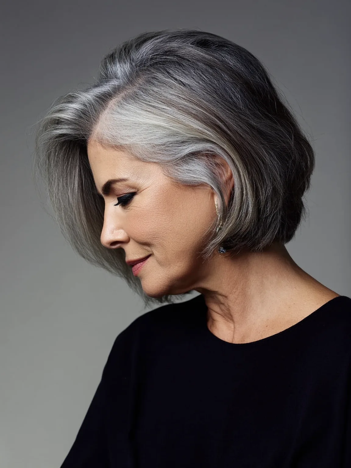 Chin-Length Blunt Bob with Silver Frost Sheen