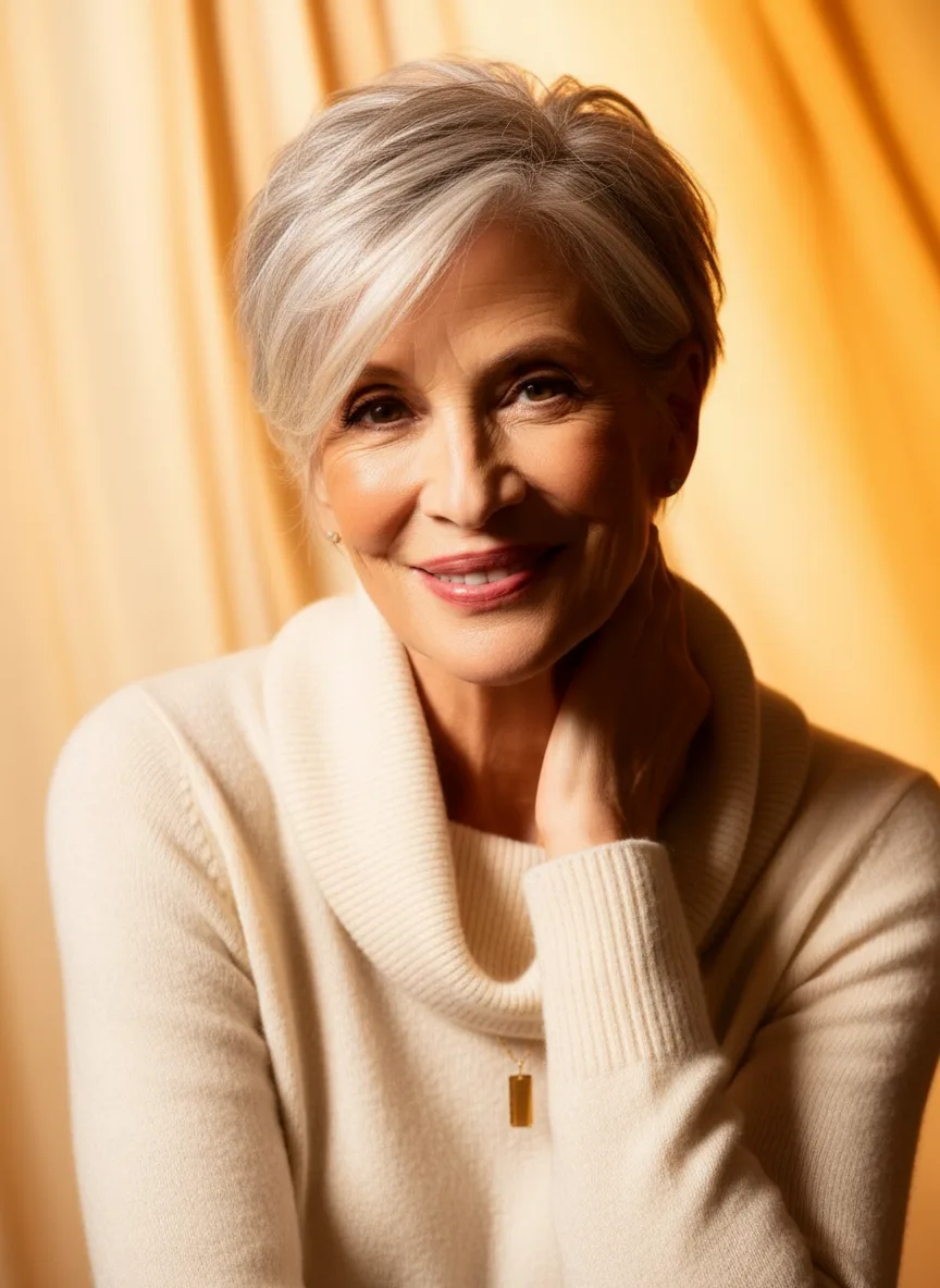 Classic Pixie Cut with Glossy Silver Frost Finish