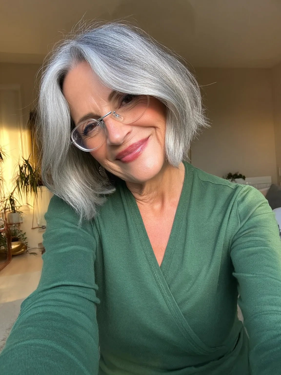 Chic Silver Gray Chin-Length Bob with Side Bangs