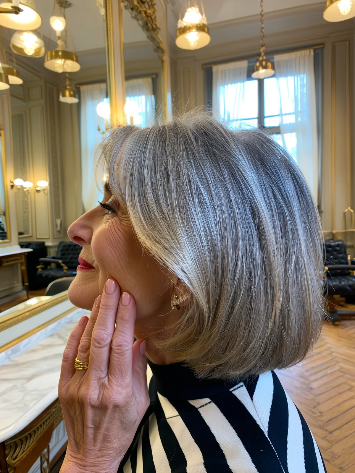 Silver Gray Chin-Length Bob with Side-Swept Bangs