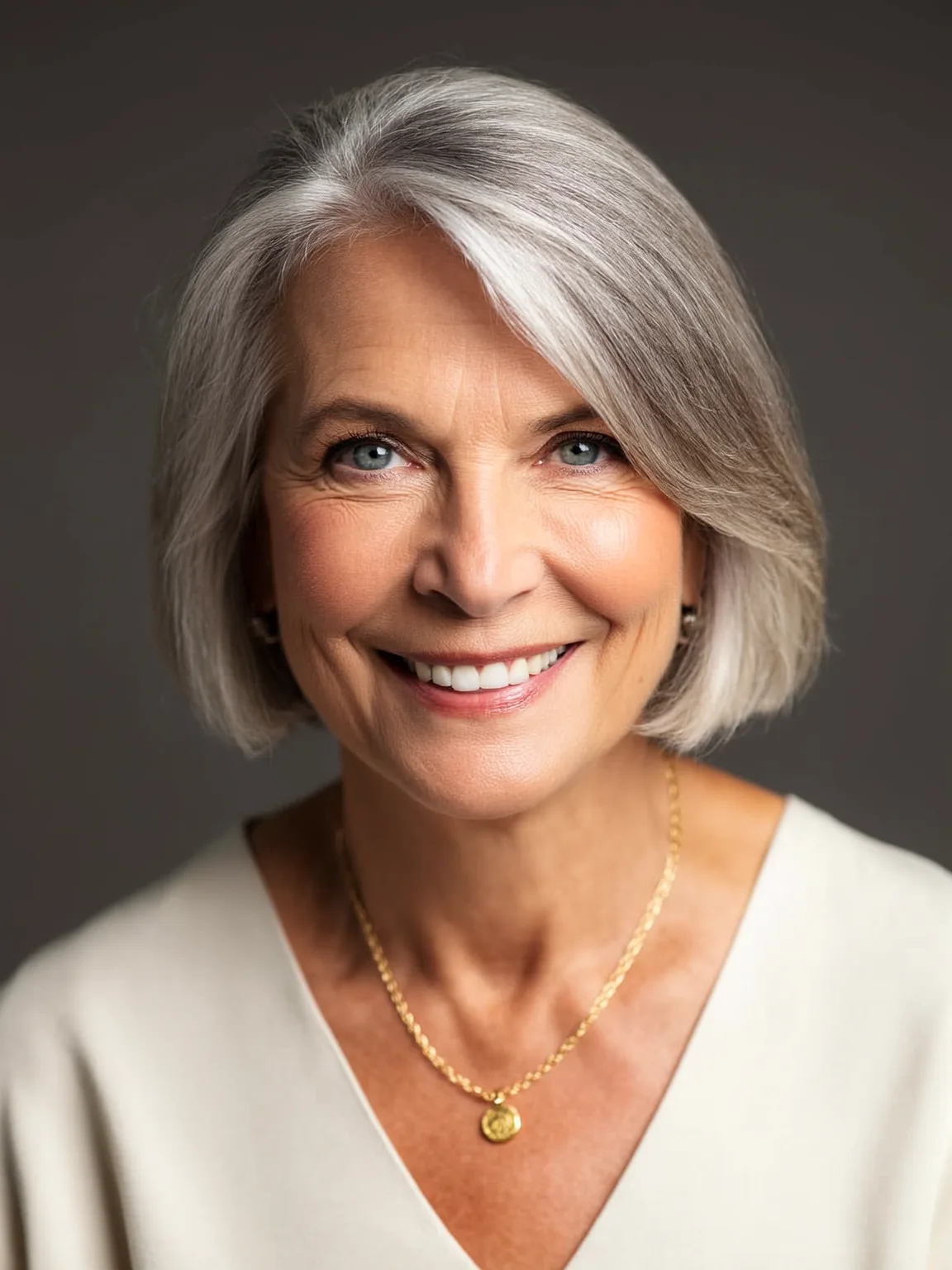 Silver Frost Chin-Length Bob with Side Bangs