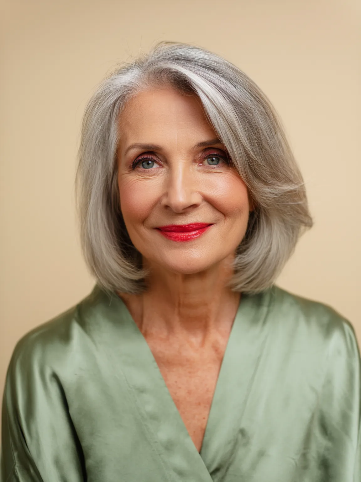 Side-Swept Bangs on Silver Frost Chin-Length Bob