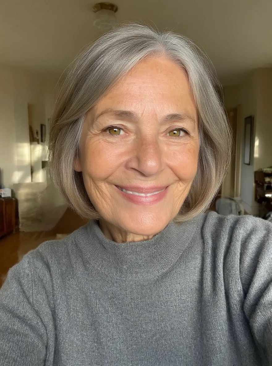 Silver Gray Straight Chin-Length Bob for Oval Faces