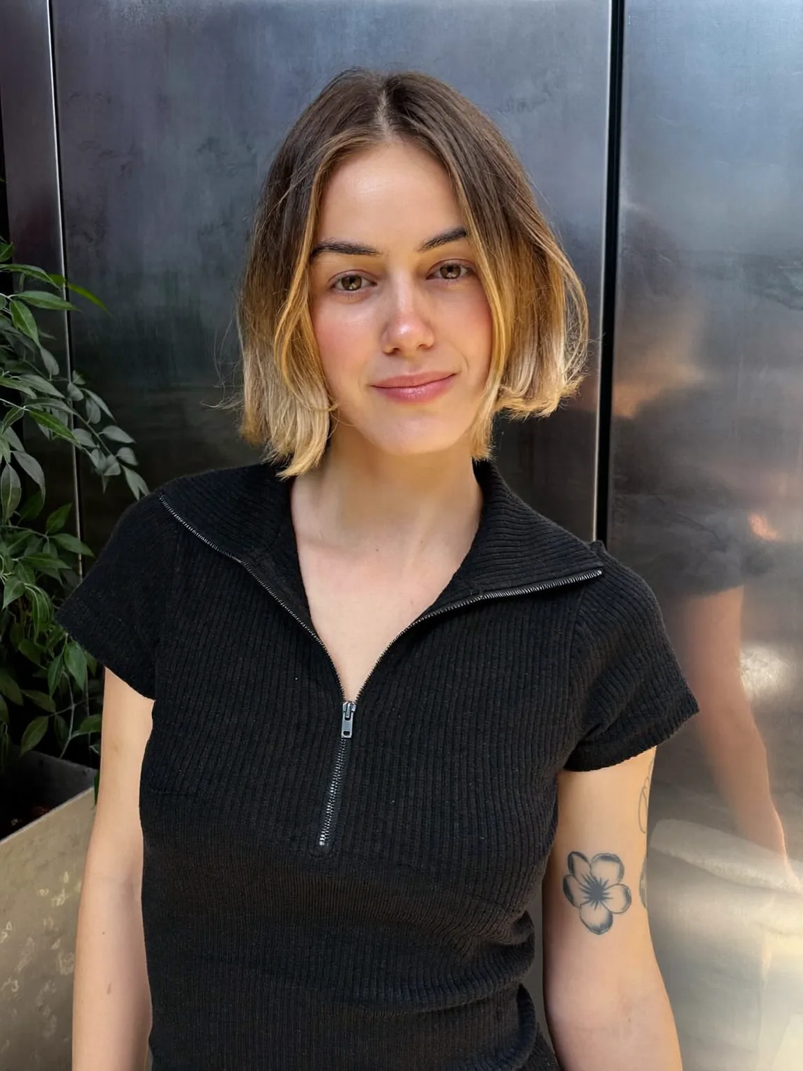 Chin-Length Blunt Bob with Dark-to-Light Balayage