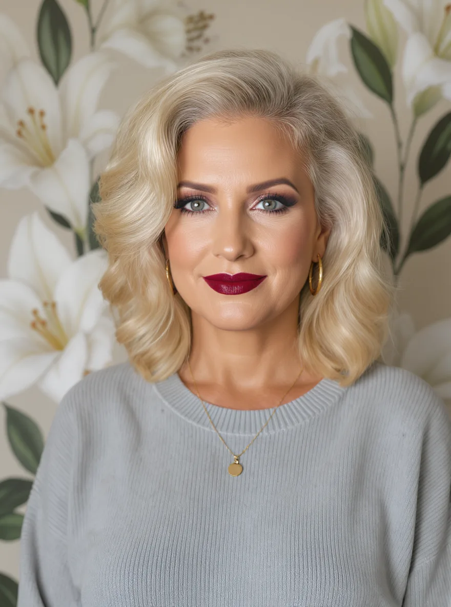Shoulder-Length Voluminous Lob in Platinum Blonde