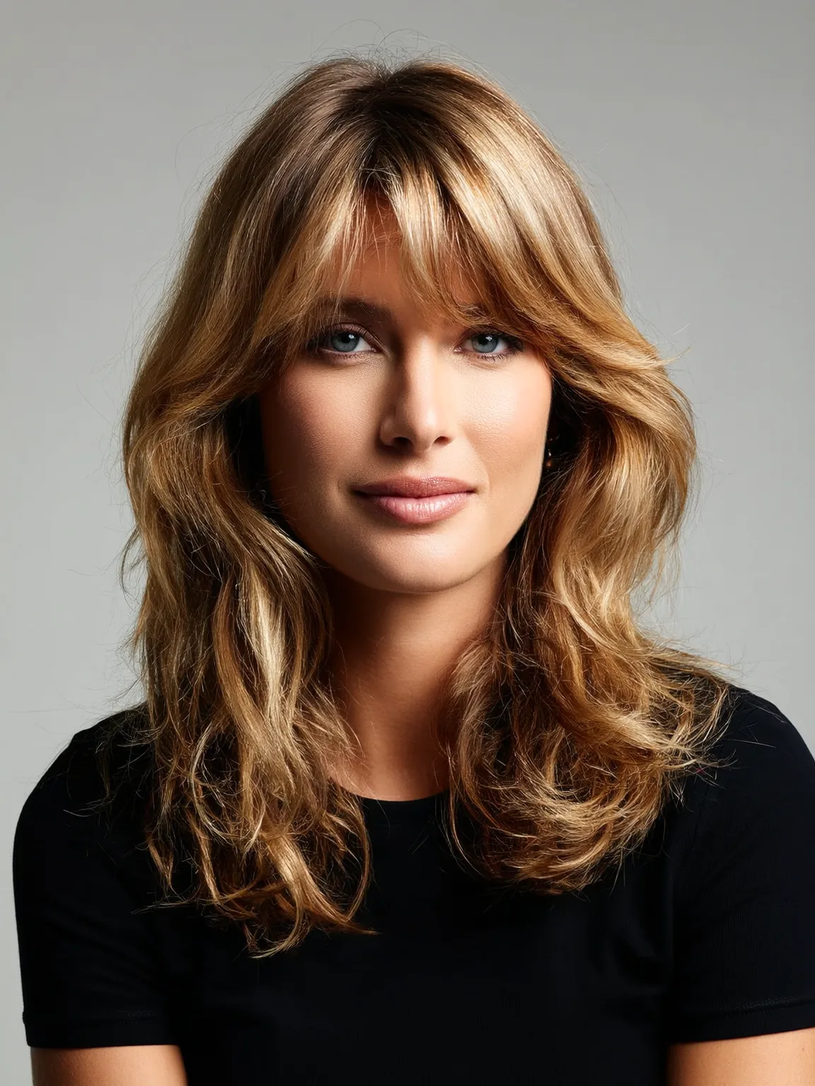 Layered Medium Cut with Golden Blonde Balayage