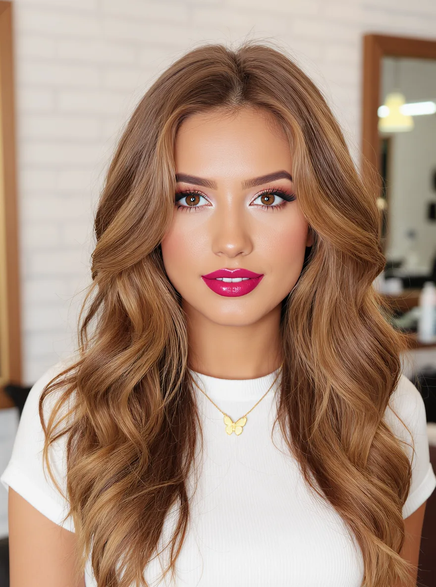Voluminous Long Layers with Honey Blonde Balayage