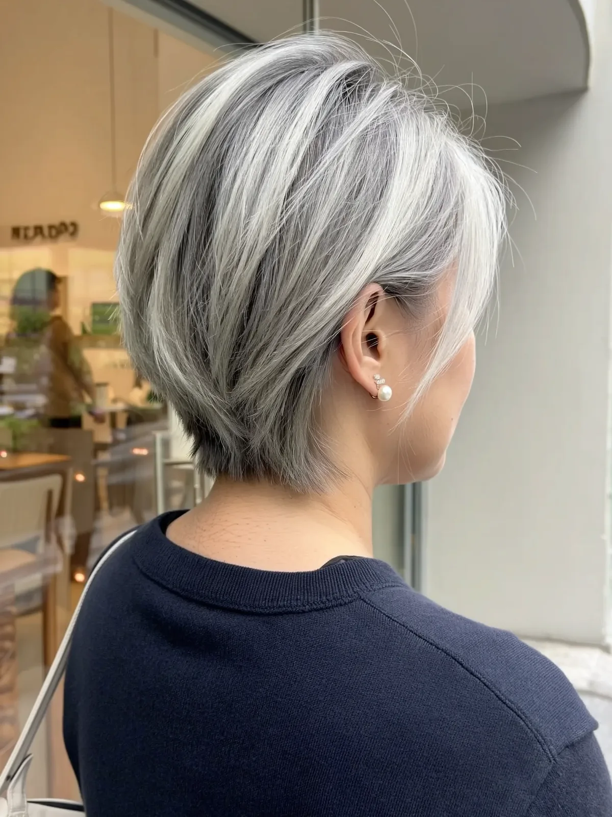 Textured Pixie Cut in Silvery Frost with Tapered Layers