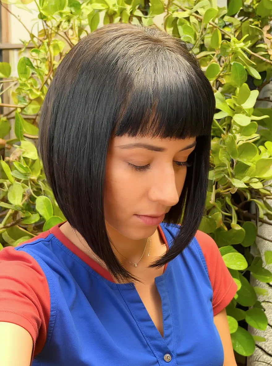 Curtain Bangs Accent Straight Espresso Bob