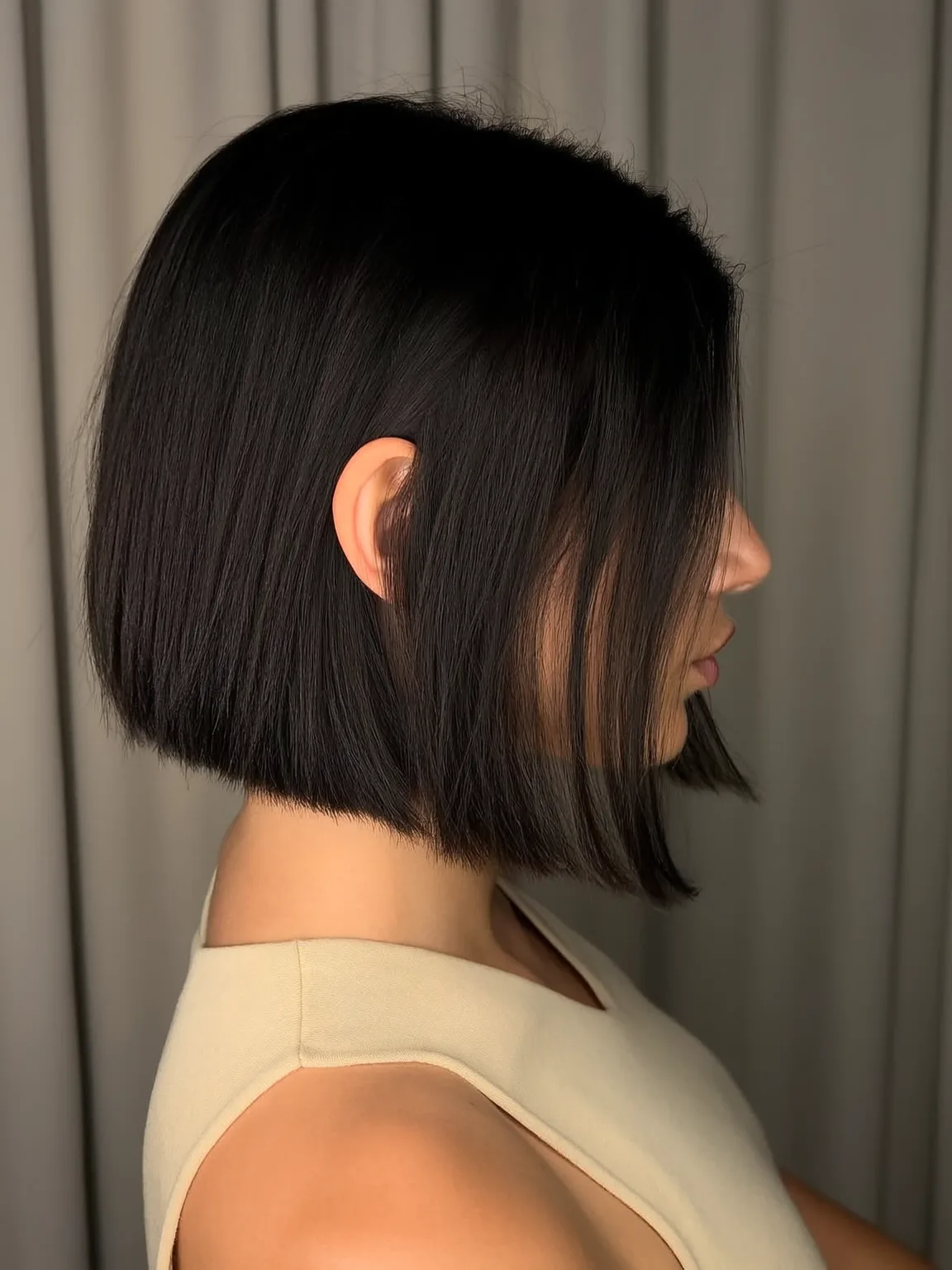 Straight Bob with Side-Swept Bangs in Espresso