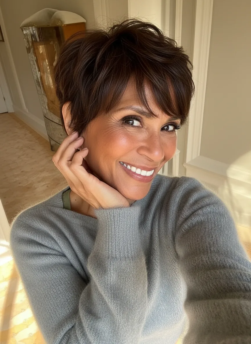 Straight Pixie with Side-Swept Bangs on Oval Face