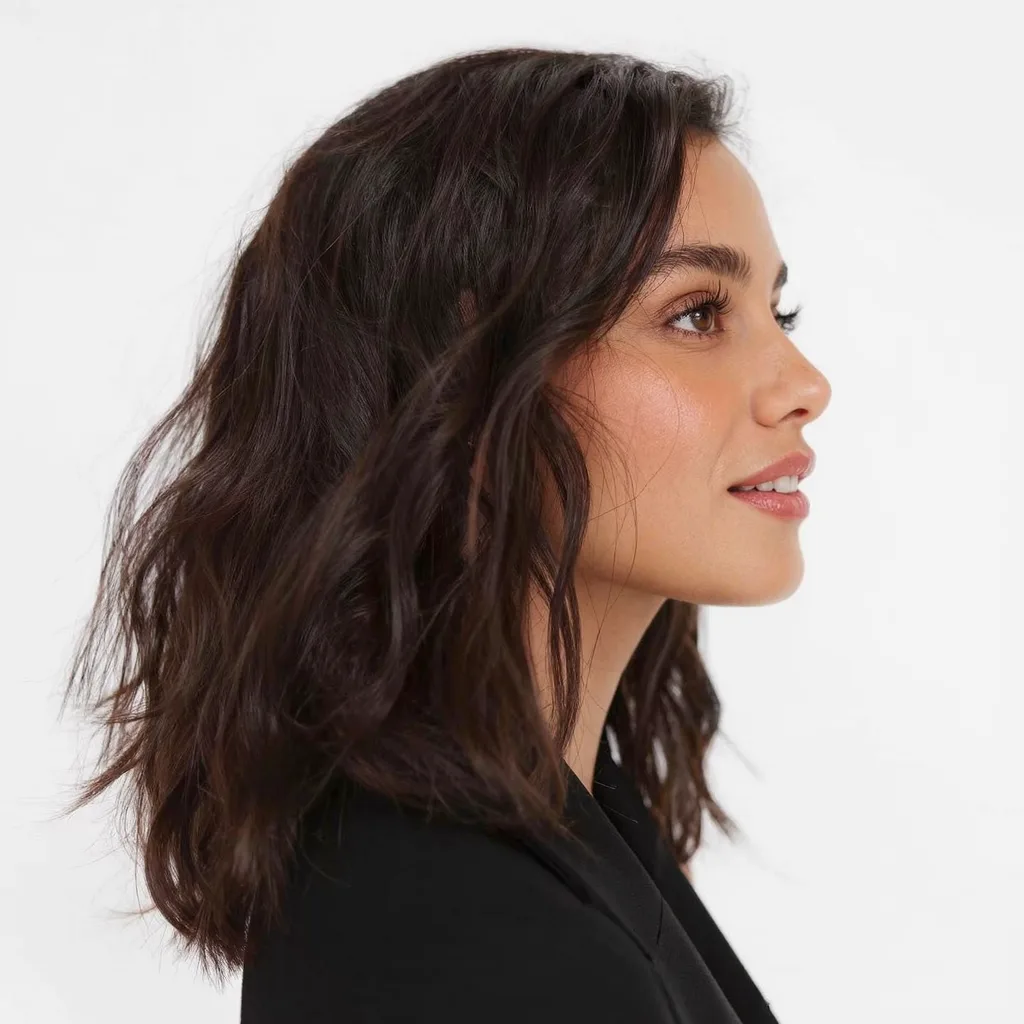 Textured Wavy Lob in Rich Espresso Brown