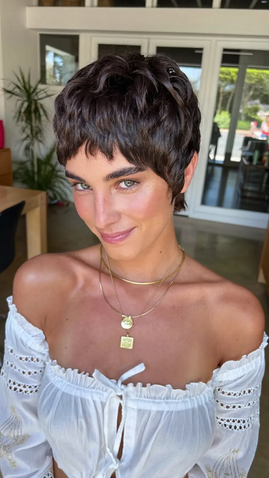 Textured Dark Espresso Pixie with Micro Bangs