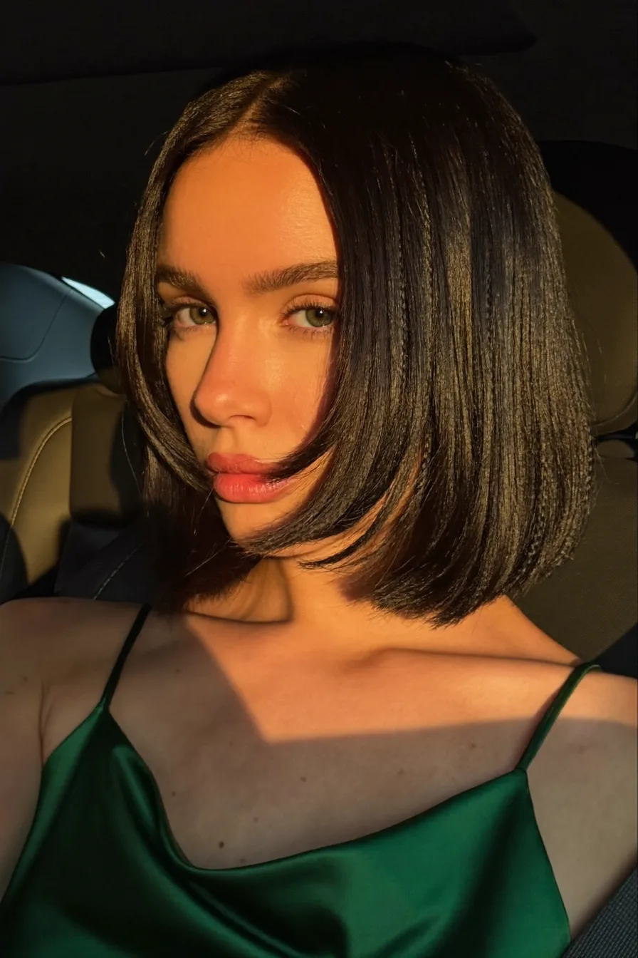 Sleek Chin-Length Blunt Bob with Center Part
